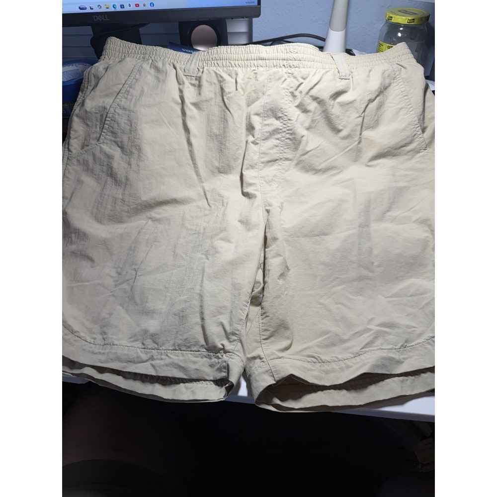 MENS SIZE 32 100% NYLON TAN BERMUDA SWIM SHORTS WITH LINER - Picture 1 of 8